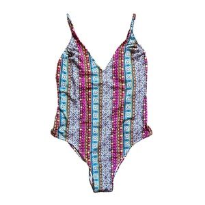 Xhilaration Multi Colored Geometric Print One Piece Bathing Swimsuit Size Large